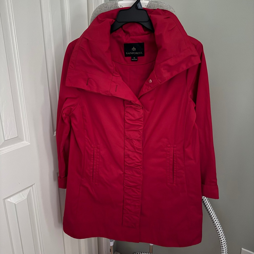 Rainforest Packable Travel Rain Coat Women XL Red Ruffle Lightweight Jacket